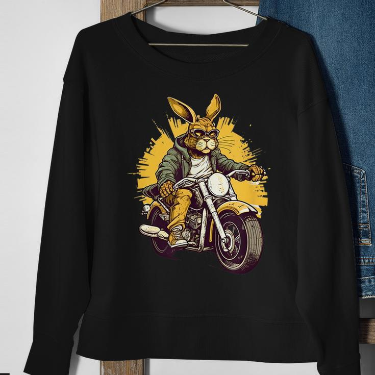 Cool Rabbit Motorcycle Rider Wild Hare Biker Biker Funny Gifts Sweatshirt Gifts for Old Women