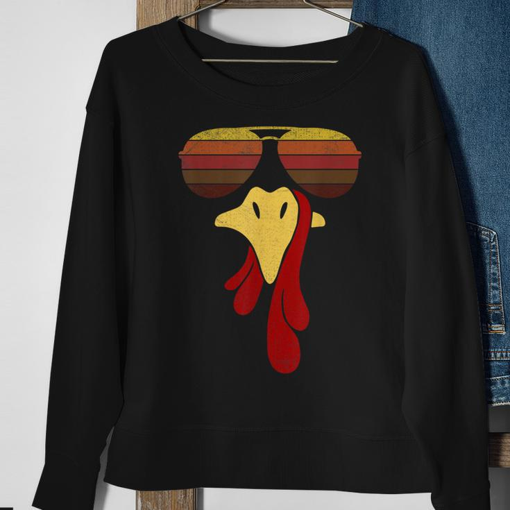 Cool Turkey Face With Sunglasses Face Vintage Retro Sweatshirt Gifts for Old Women