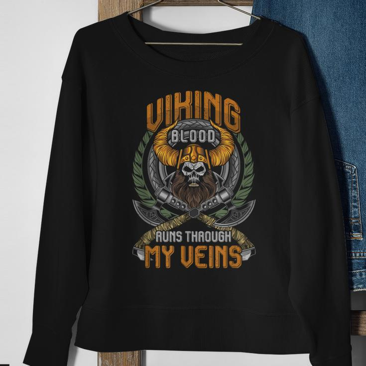 Cool Viking Blood Runs Through My Veins Sweatshirt Gifts for Old Women