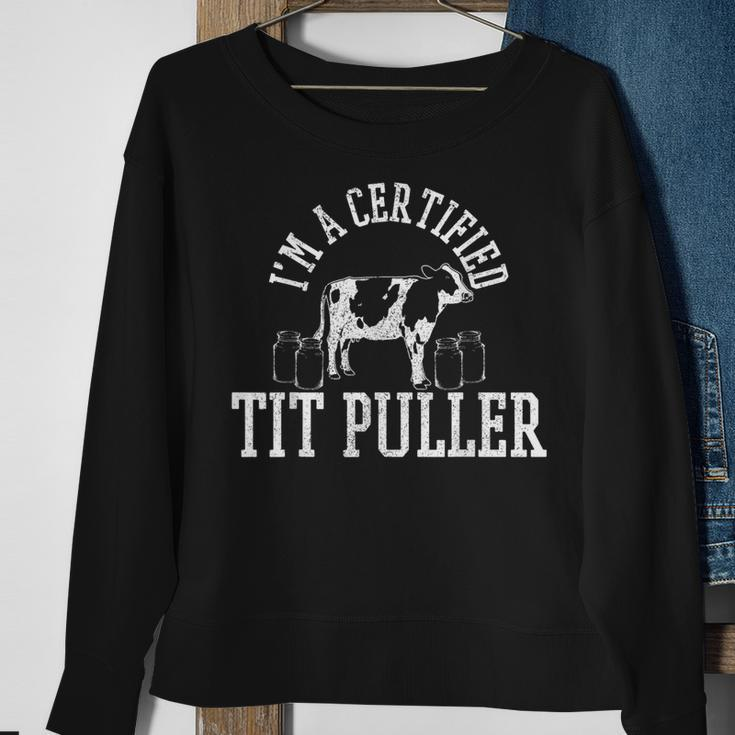 Cow Farmer Certified Tit Puller Cattle Farming Farm Sweatshirt Gifts for Old Women