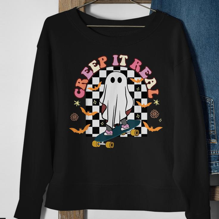 Creep It Real Skateboarder Ghost Vintage Retro Halloween IT Funny Gifts Sweatshirt Gifts for Old Women
