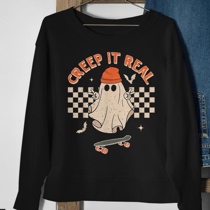 Creep It Real Skateboarding Ghost Retro Halloween Costume Sweatshirt Gifts for Old Women