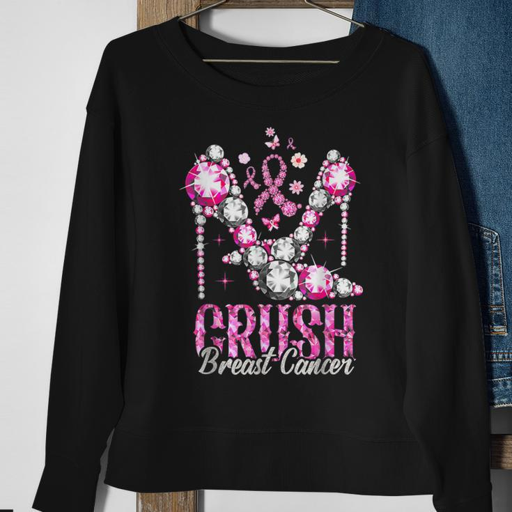 Crush Breast Cancer Pink Bling High Heels Ribbon Sweatshirt Gifts for Old Women