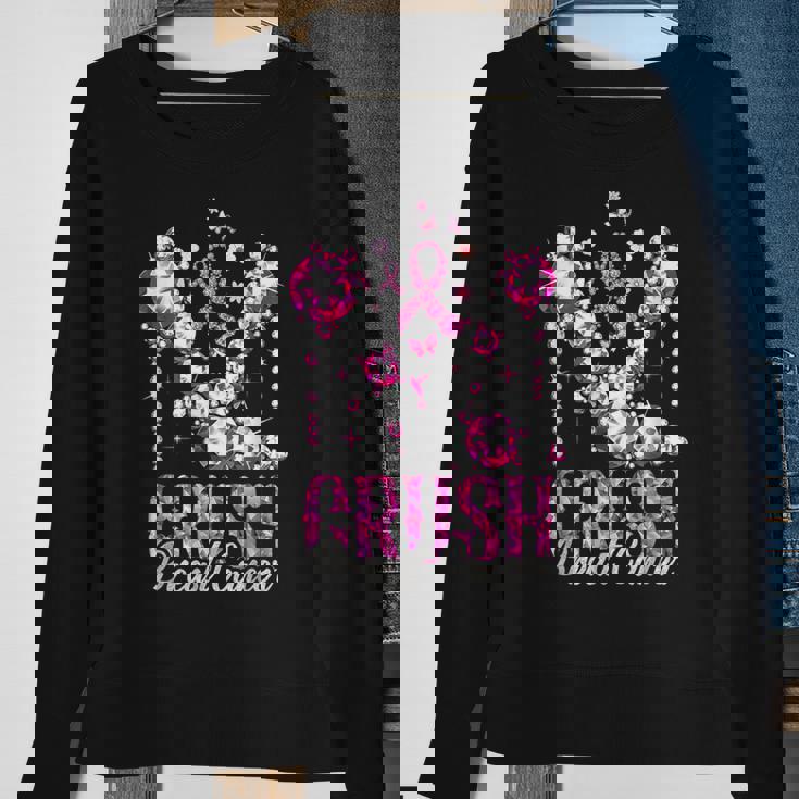 Crush Breast Cancer Pink Bling High Heels Ribbon Sweatshirt Gifts for Old Women