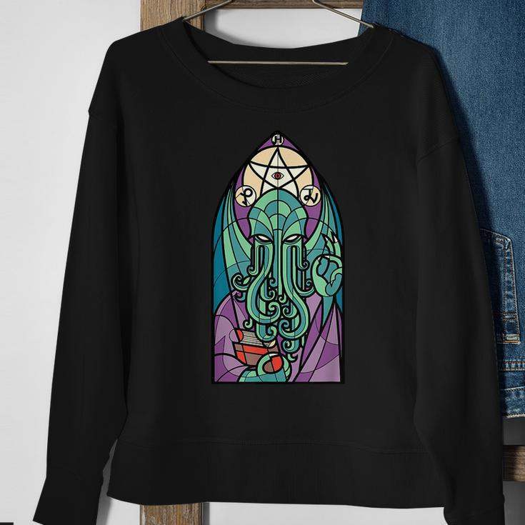 Cthulhu Church Stained Glass Cosmic Horror Monster Church Sweatshirt Gifts for Old Women