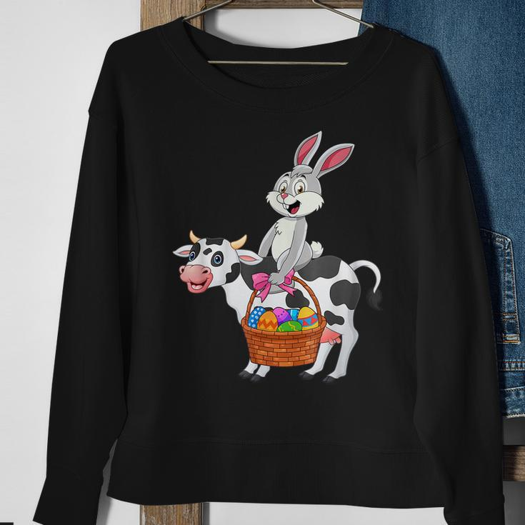 Cute Bunny Riding Cow Happy Easter Cow Lover Gifts Sweatshirt Gifts for Old Women