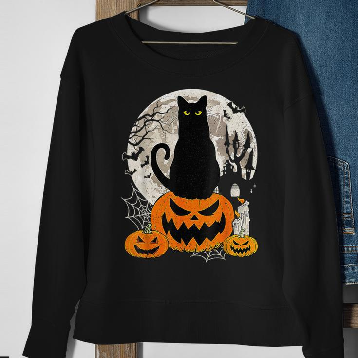 Cute Cat Black On Jack O' Lantern Retro Halloween Costume Sweatshirt Gifts for Old Women