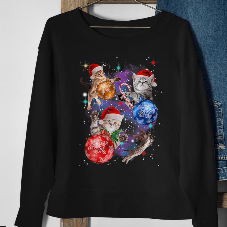 Cute Christmas Cats In Space Ornaments Graphic Sweatshirt Gifts for Old Women