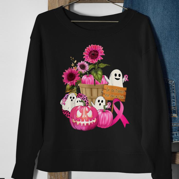 Cute Ghosts And Pink Ribbon Pumpkins Breast Cancer Awareness Sweatshirt Gifts for Old Women