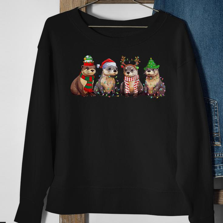 Cute Otter Christmas Pajama Xmas Lights Animals Lover Sweatshirt Gifts for Old Women