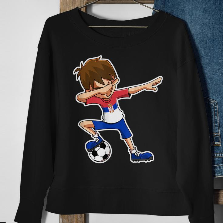 Dabbing Soccer Boy Serbia Serbian Flag Jersey Sweatshirt Gifts for Old Women