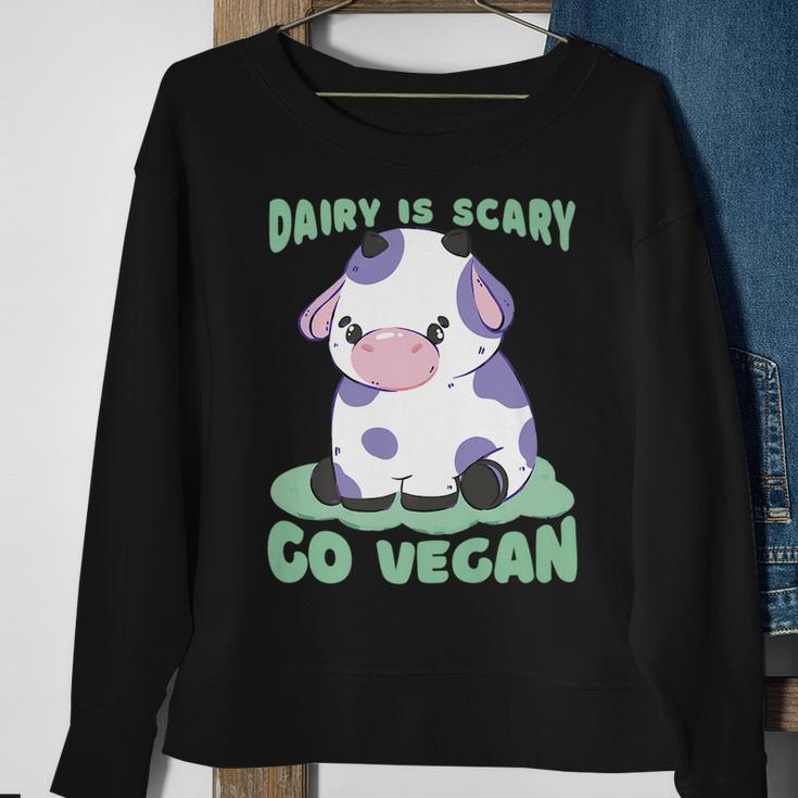 Dairy Is Scary Go Vegan Cow Lovers Hilarious Vegan Parody Sweatshirt Gifts for Old Women