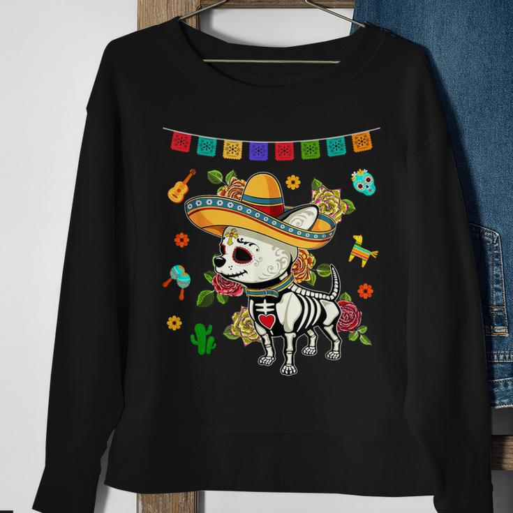 Dia De Los Muertos Day Of Dead Mexican Sugar Skull Chihuahua Sweatshirt Gifts for Old Women