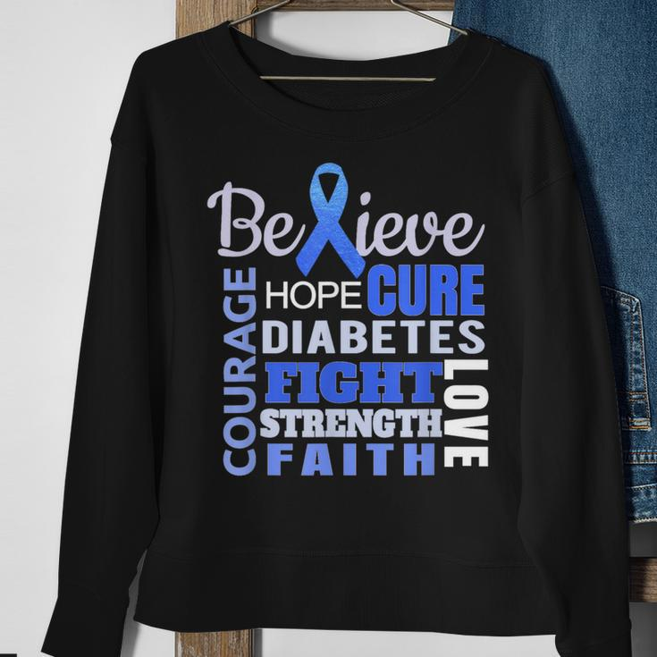 Diabetes AwarenessBlue Ribbon Diabetes Word Sweatshirt Gifts for Old Women