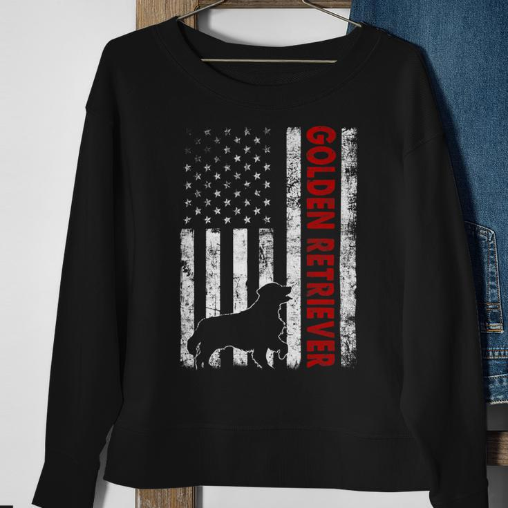 Distressed American Flag Golden Retriever Dog Patriotic Sweatshirt Gifts for Old Women