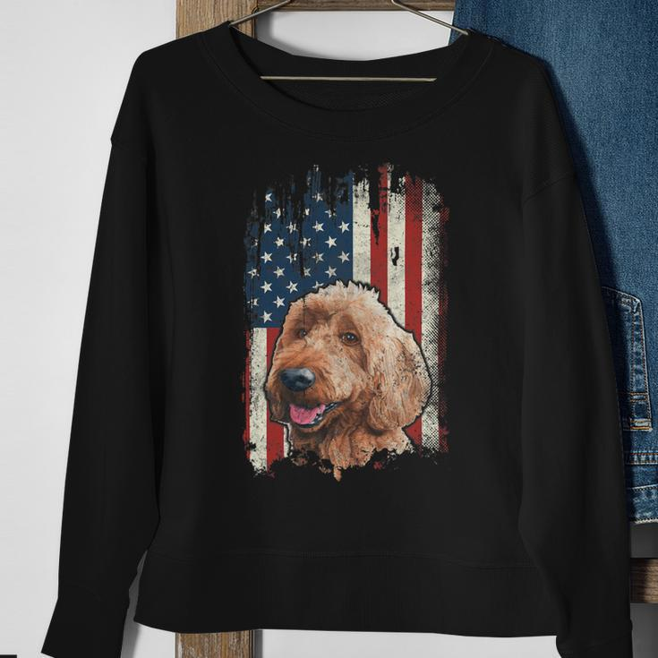 Distressed Goldendoodle American Flag Patriotic Dog Sweatshirt Gifts for Old Women