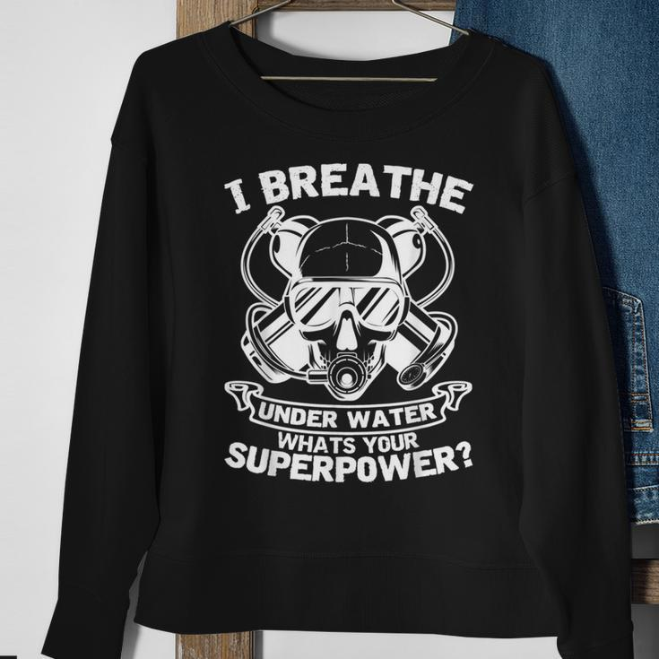 Dive Saying I Breathe Underwater Scuba Diver Ocean Sweatshirt Gifts for Old Women