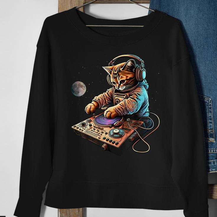Dj Cat Cute Space Cat Disc Jockey Cat In Astronaut Suit Sweatshirt Gifts for Old Women