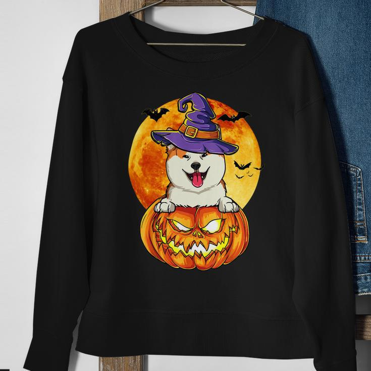 Dog Akita Witch Pumpkin Halloween Dog Lover Funny Sweatshirt Gifts for Old Women