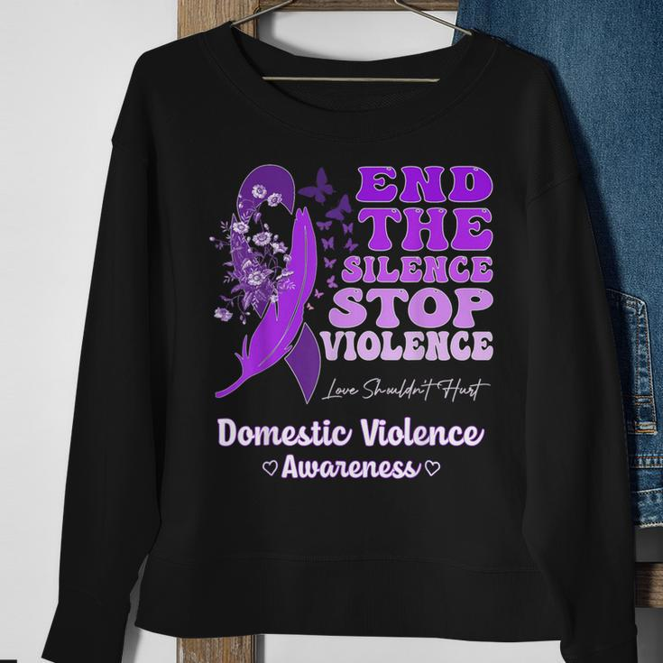 Domestic Violence Awareness Ribbon Butterflies Purple Sweatshirt Gifts for Old Women