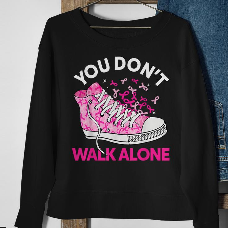 You Don't Walk Alone Pink Shoes Ribbon Breast Cancer Warrior Sweatshirt Gifts for Old Women