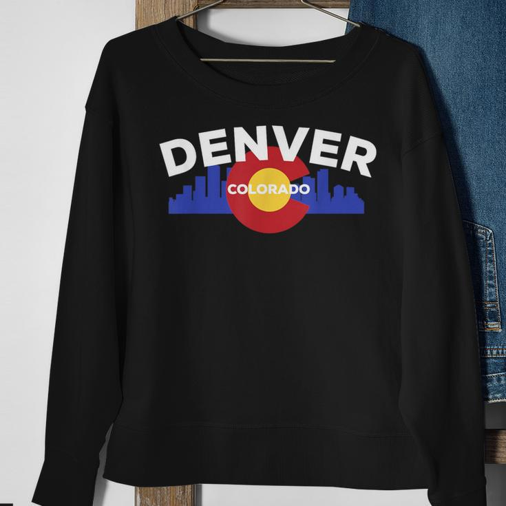 Downtown Denver Colorado Flag Skyline Sweatshirt Gifts for Old Women