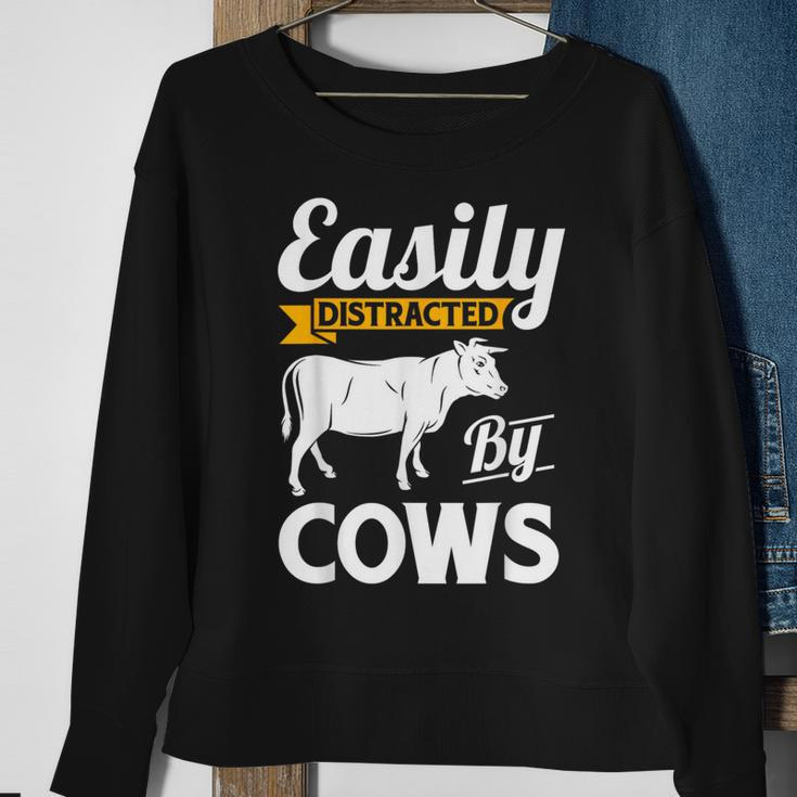 Easily Distracted By Cows Cow Famers Sweatshirt Gifts for Old Women