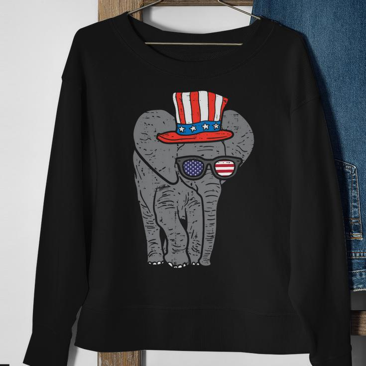 Elephant American Flag Usa 4Th Of July Fourth Patriot Animal Sweatshirt Gifts for Old Women