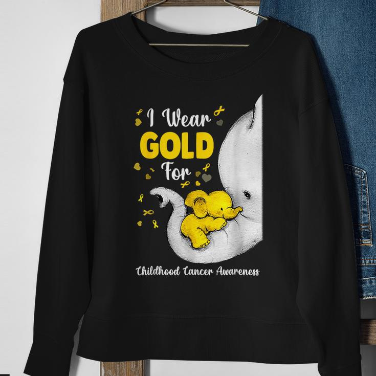 Elephant I Wear Gold Ribbon For Childhood Cancer Awareness Sweatshirt Gifts for Old Women