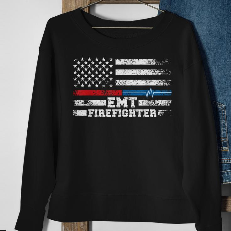 Emt Firefighter American Flag Proud Firefighter Emt Sweatshirt Gifts for Old Women