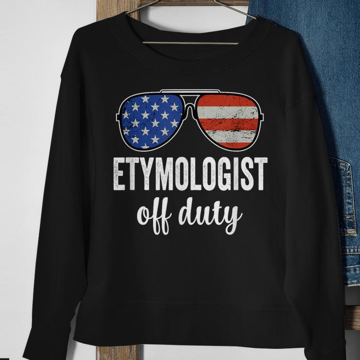 Etymologist Off Duty American Flag Sunglasses Sweatshirt Gifts for Old Women