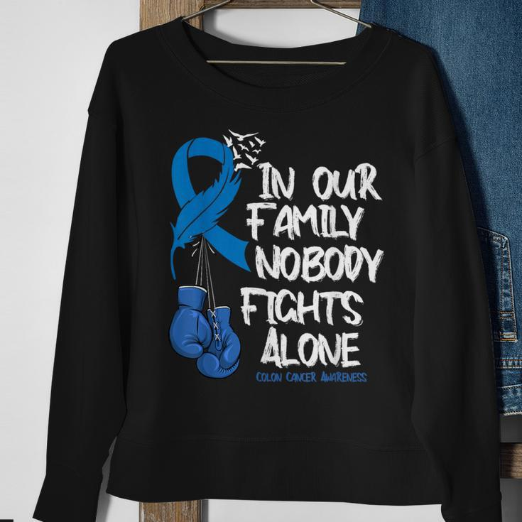 In Our Family Nobody Fights Alone Colon Cancer Awareness Sweatshirt Gifts for Old Women