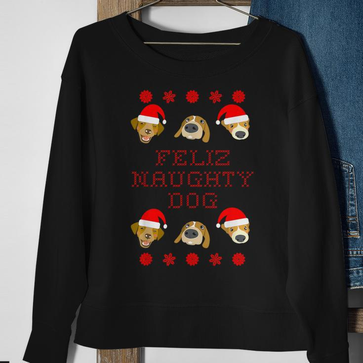 Feliz Naughty Dog Ugly Christmas Sweater-Style Sweatshirt Gifts for Old Women