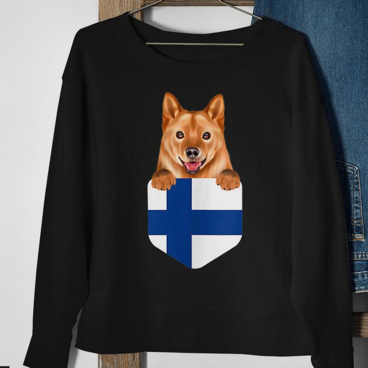 Finland Flag Finnish Spitz Dog In Pocket Sweatshirt Gifts for Old Women