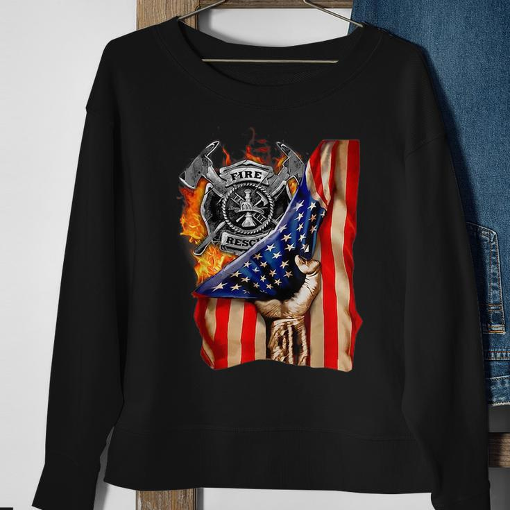 Firefighter American Flag Pride Hand Fire Service Lover Gift Sweatshirt Gifts for Old Women