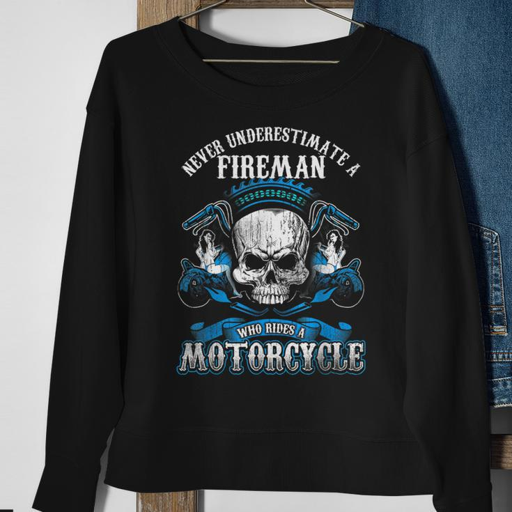 Fireman Biker Never Underestimate Motorcycle Skull Sweatshirt Gifts for Old Women