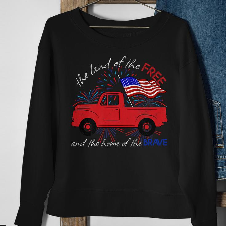 Fourth Of July Patriotic Classic Pickup Truck American Flag Sweatshirt Gifts for Old Women