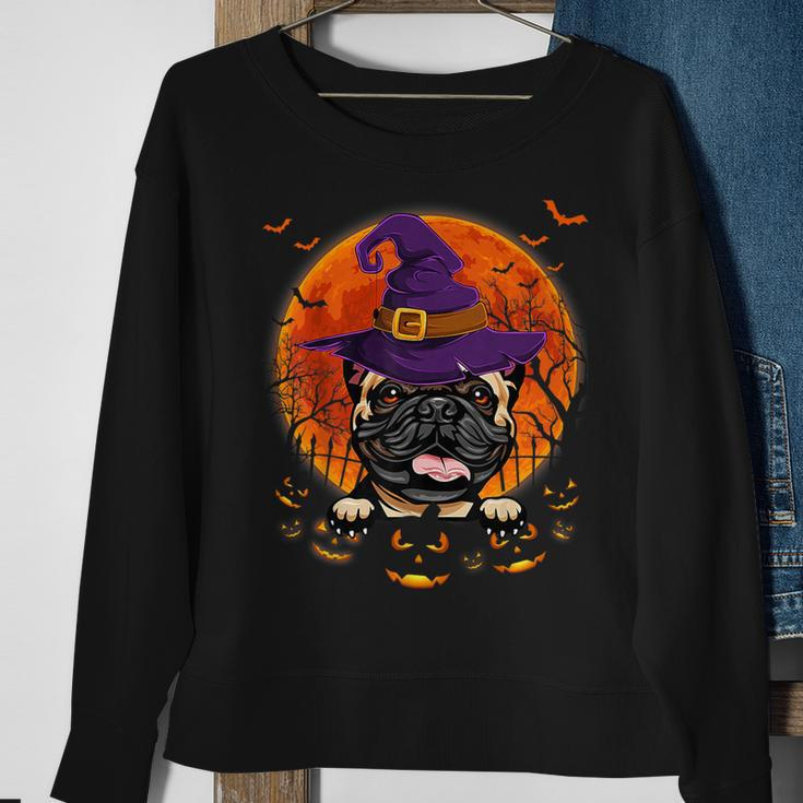 French Bulldog Witch Halloween Pumpkin Scary Costume Sweatshirt Gifts for Old Women