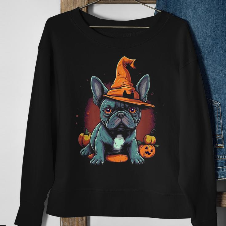 French Bulldog Witch Hat Halloween Costume Dog Lover Puppy Sweatshirt Gifts for Old Women