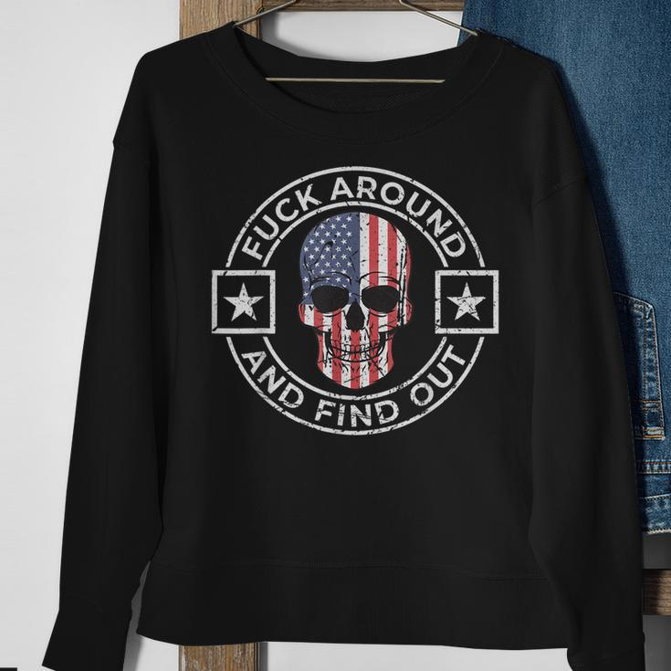 Fuck Around And Find Out Patriotic Distressed Skull Design Sweatshirt Gifts for Old Women