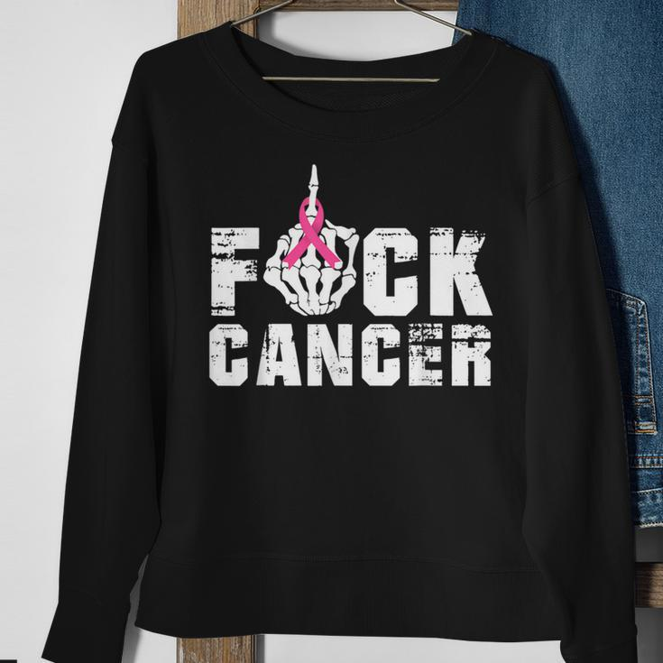 Fuck Cancer Skeleton Middle Breast Cancer Warrior Octocber Sweatshirt Gifts for Old Women