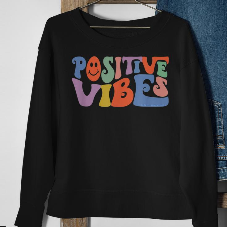 Fun Retro Hippie Inspirational Happy Positive Vibes Sweatshirt Gifts for Old Women