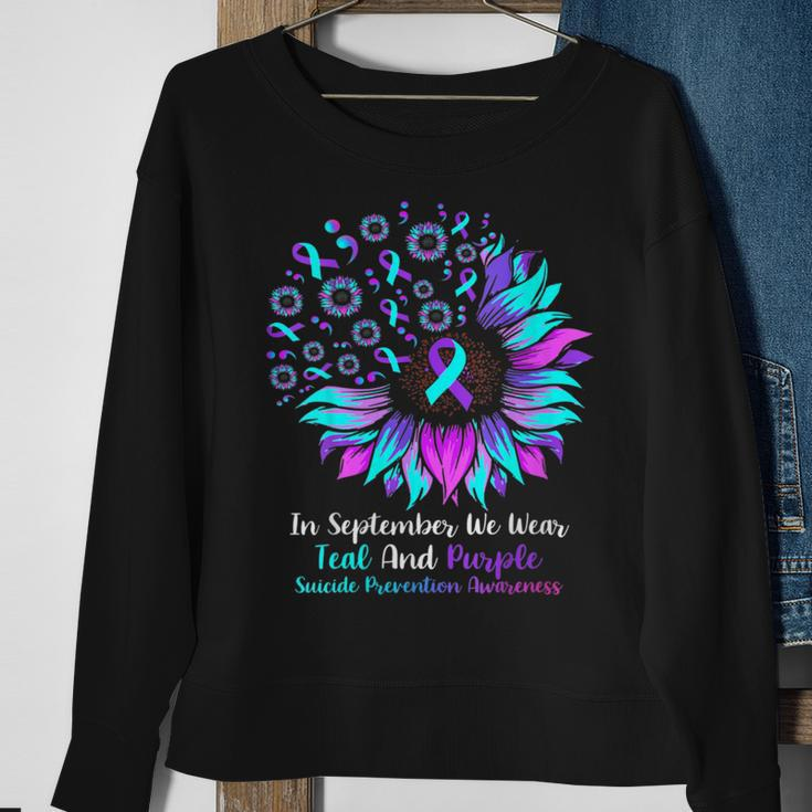 Fun In September We Wear Teal And Purple Suicide Preventions Sweatshirt Gifts for Old Women