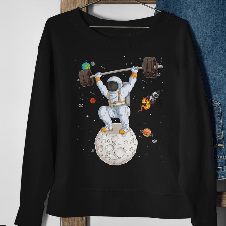 Funny Astronaut Space Weightlifting Fitness Gym Workout Men Sweatshirt Gifts for Old Women