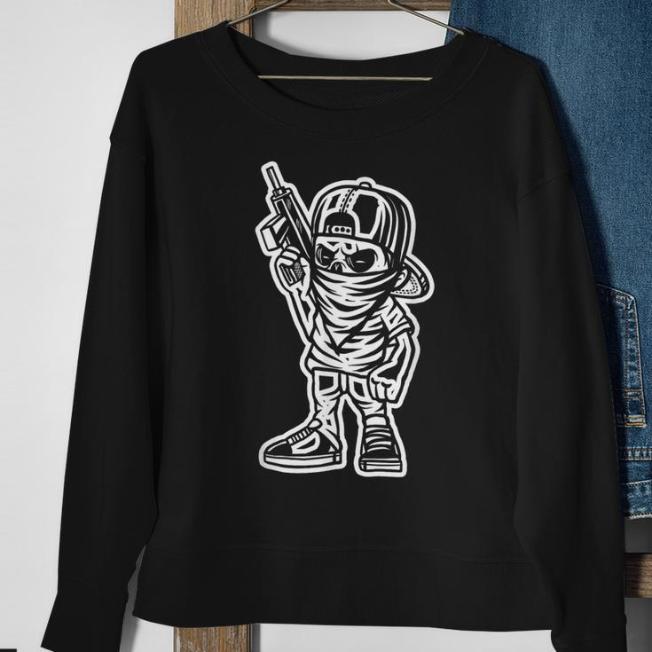 Funny Cartoon Character Badass With A Gun Gangster Chicano Sweatshirt Gifts for Old Women