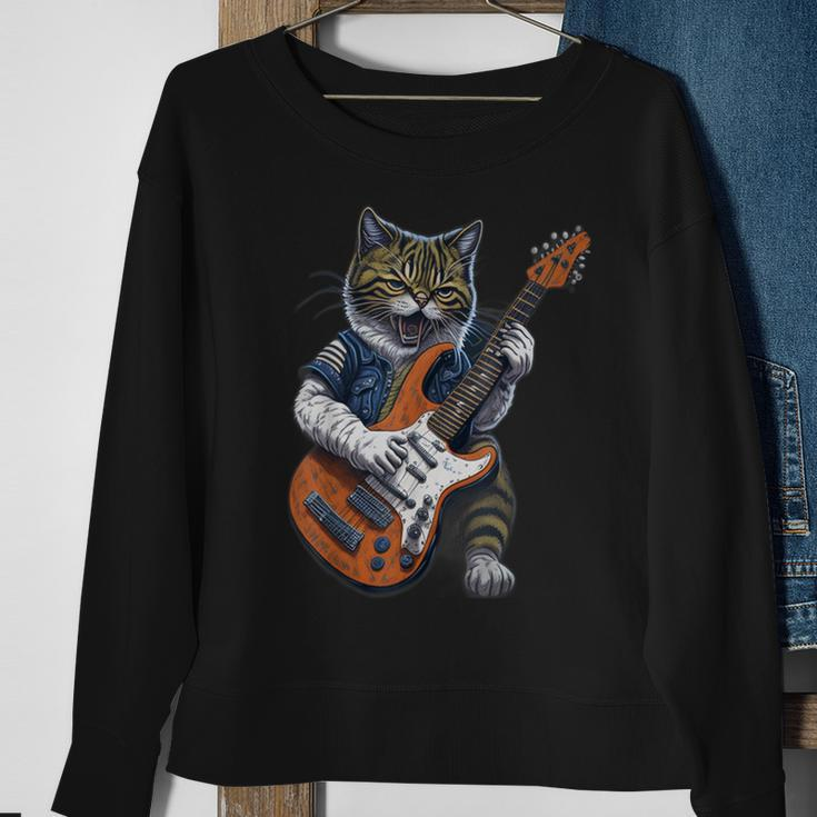 Cat Playing A Guitar Cats Lover Sweatshirt Gifts for Old Women