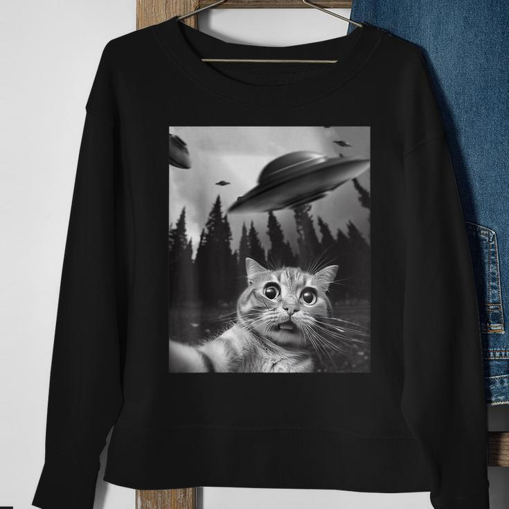Cat Selfie With Ufos Sweatshirt Gifts for Old Women
