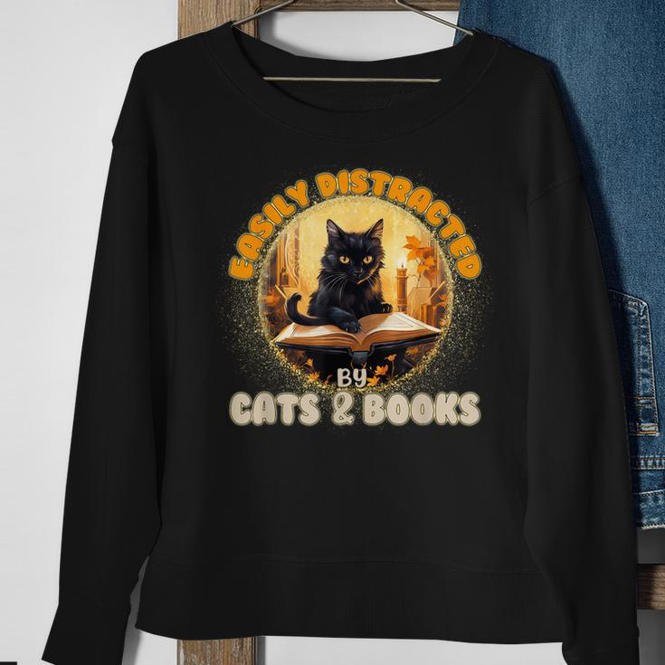 Funny CatEasily Distracted By Cats And Books Sweatshirt Gifts for Old Women