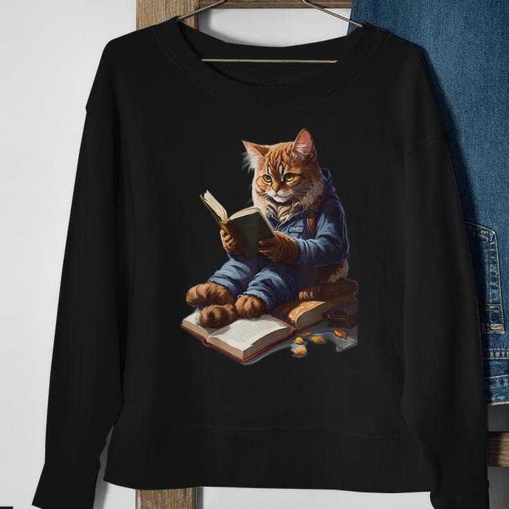 Cats Reading A Book Graphic Cat Kitten Lovers Sweatshirt Gifts for Old Women