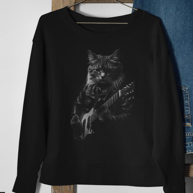 Guitar Cat Rock Cat Playing Guitar Sweatshirt Gifts for Old Women